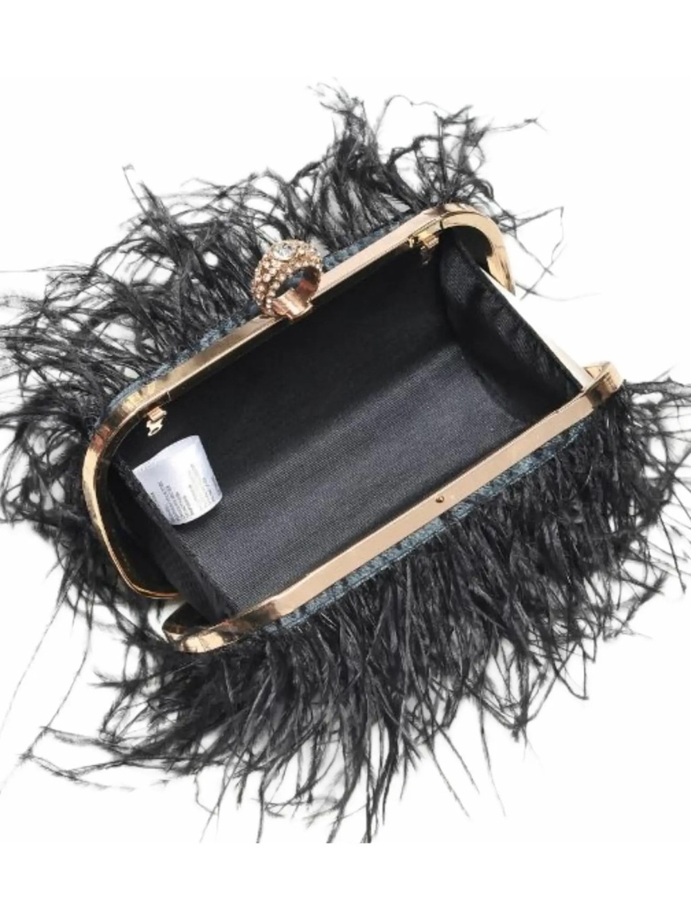 Black Feather Evening Clutch with Gold Chain - Picture 3 of 3